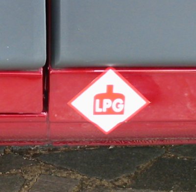 gas sticker on outside of van